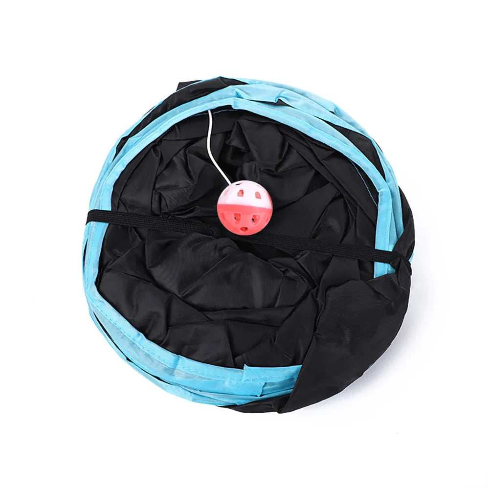 Foldable Cat Play Tunnel with Hanging Toys