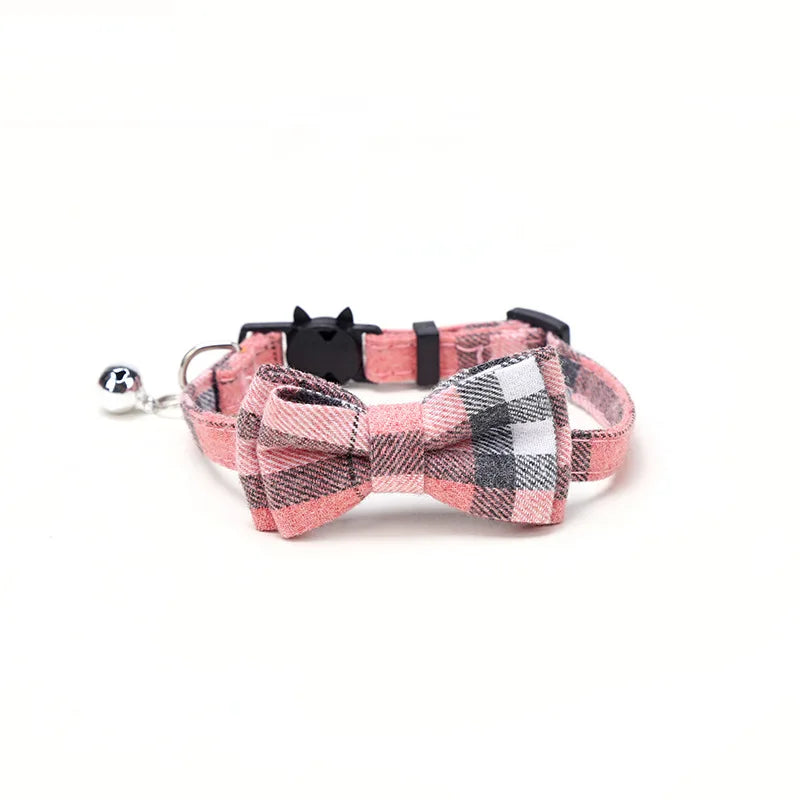 Chic Plaid Cat Collar with Bell and Bow Tie