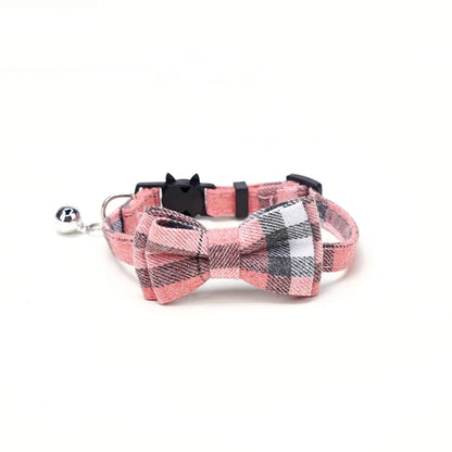Chic Plaid Cat Collar with Bell and Bow Tie