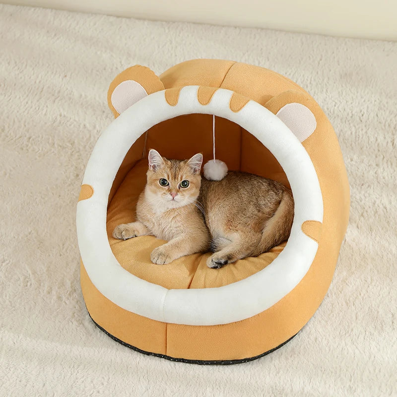 Cosy Cotton Cave Bed with Hanging Toy