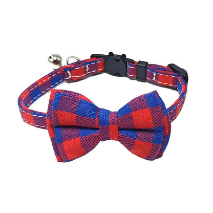 Chic Plaid Cat Collar with Bell and Bow Tie