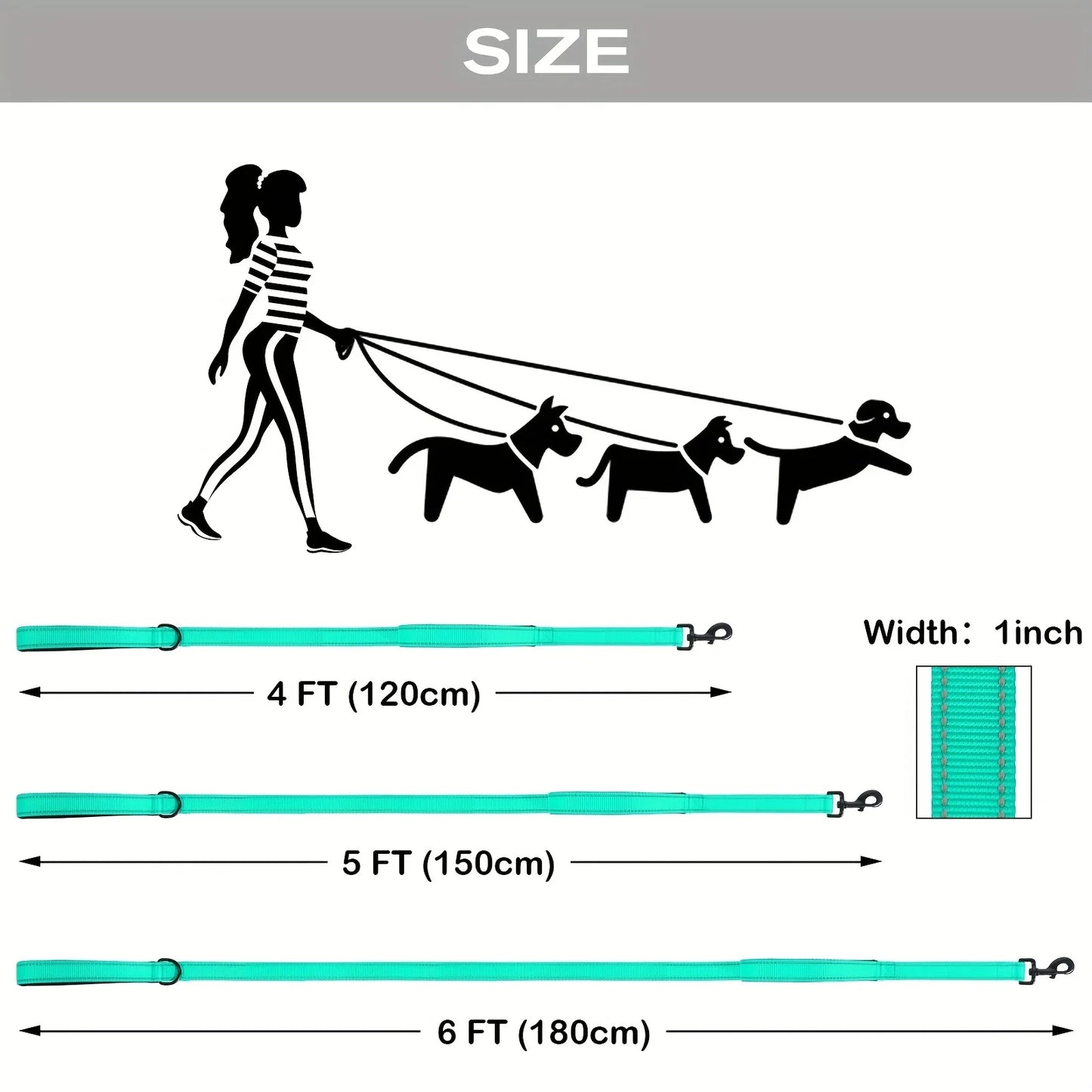 Double Handle Reflective Dog Leash for Night Safety