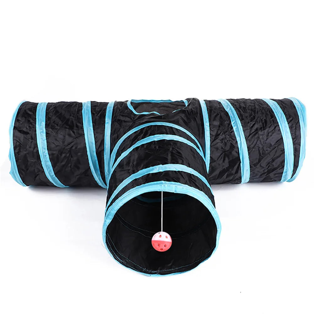 Foldable Cat Play Tunnel with Hanging Toys