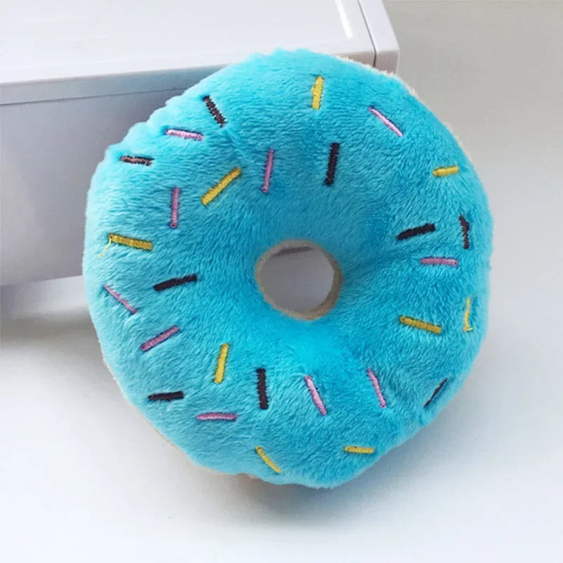 Interactive Squeaky Donut Plush Dog Toy