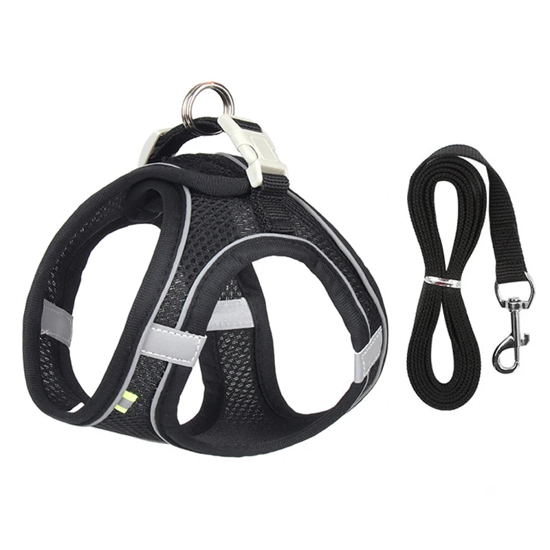 Adjustable Reflective Harness & Leash Set for Small Dogs
