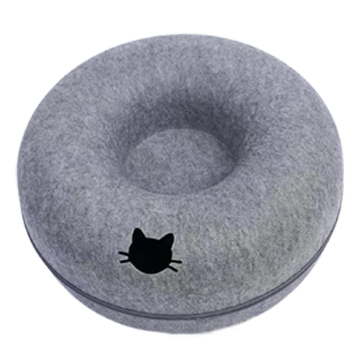 Cozy Felt Donut Cat Bed with Interactive Tunnel