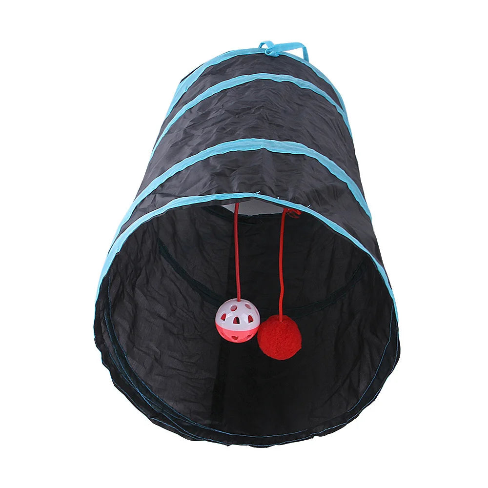 Foldable Cat Play Tunnel with Hanging Toys