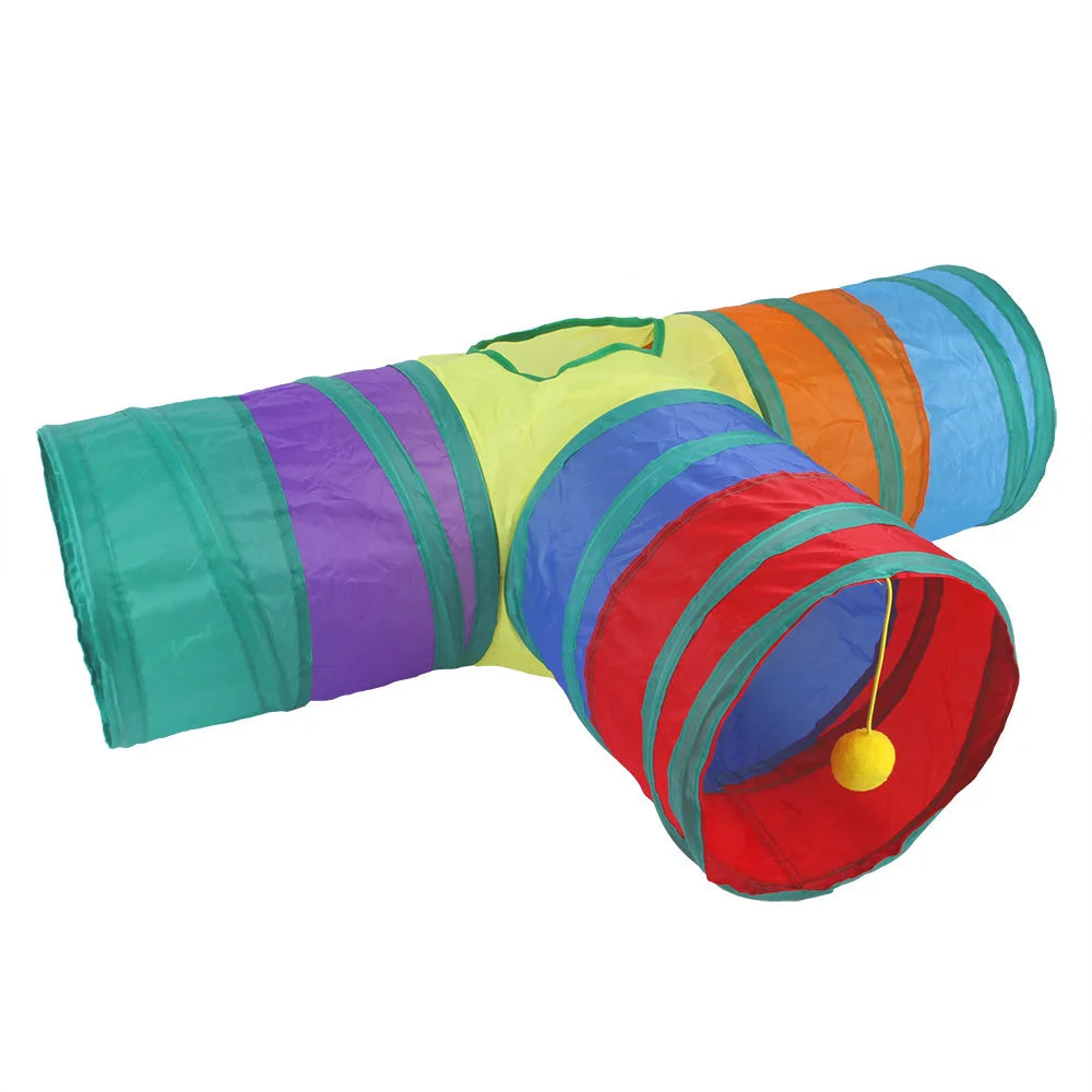 Foldable Cat Play Tunnel with Hanging Toys