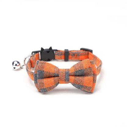 Chic Plaid Cat Collar with Bell and Bow Tie
