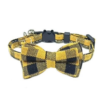 Chic Plaid Cat Collar with Bell and Bow Tie