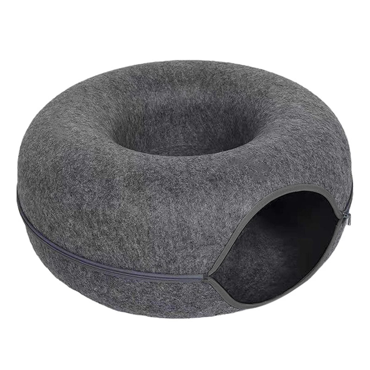 Cozy Felt Donut Cat Bed with Interactive Tunnel