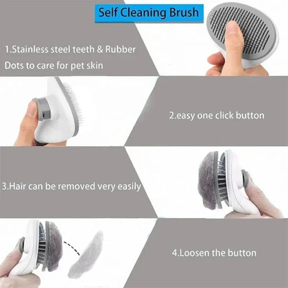 Self-Cleaning Pet Hair Removal Brush for Dogs & Cats