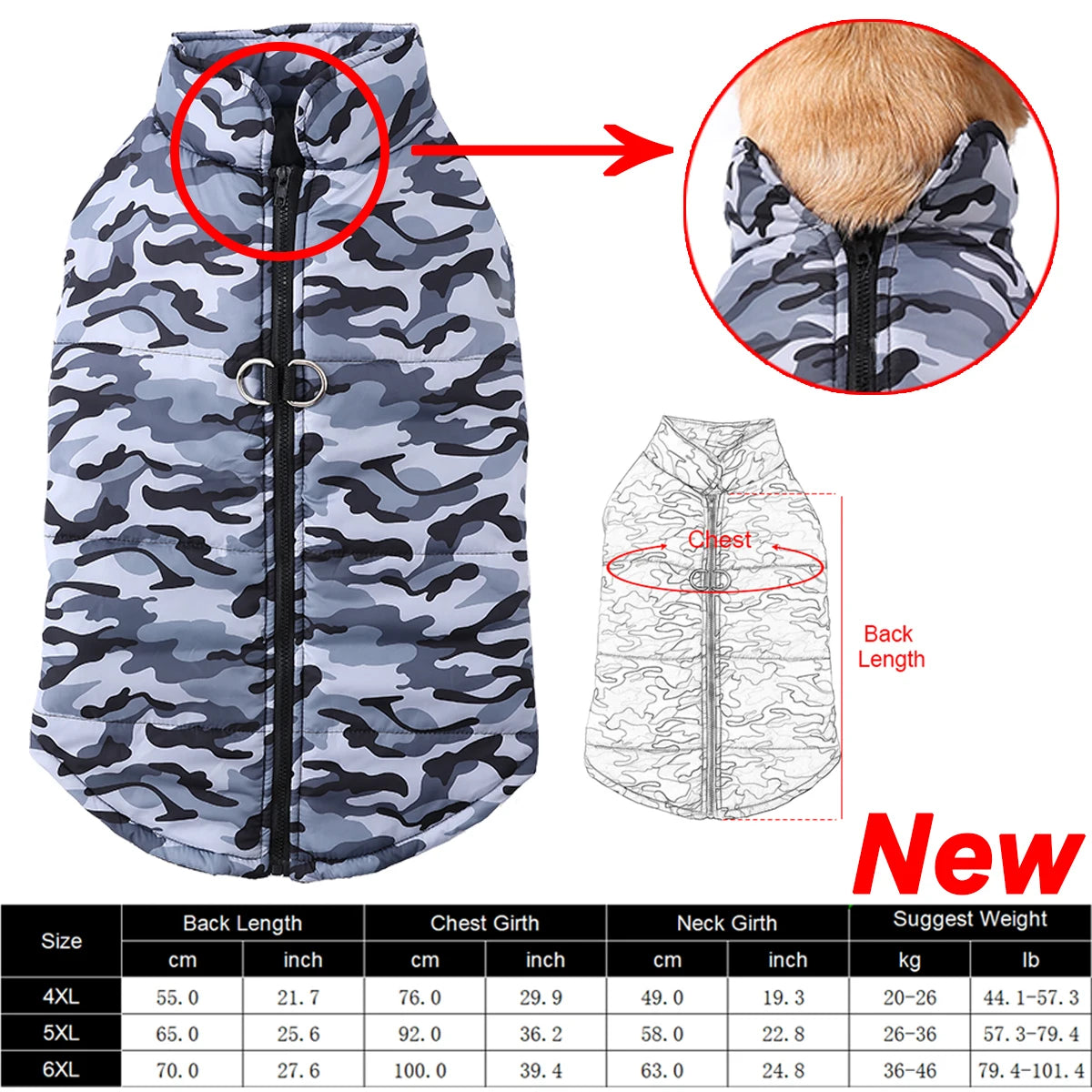 Waterproof Camouflage Winter Coat for Large Dogs