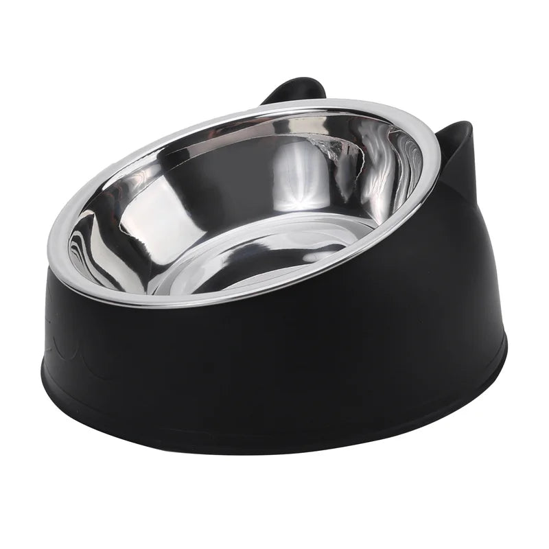 Elegant Tilted Cat Bowl - Stainless Steel Pet Feeder