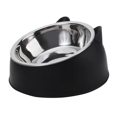 Elegant Tilted Cat Bowl - Stainless Steel Pet Feeder