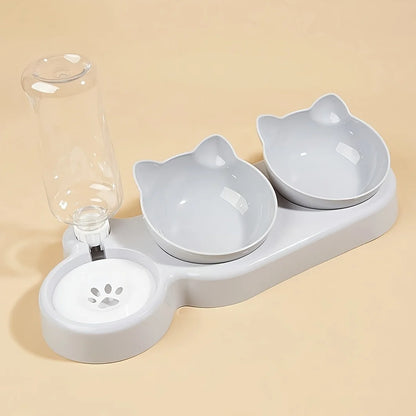 3-in-1 Cat Bowl with Gravity Water Feeder