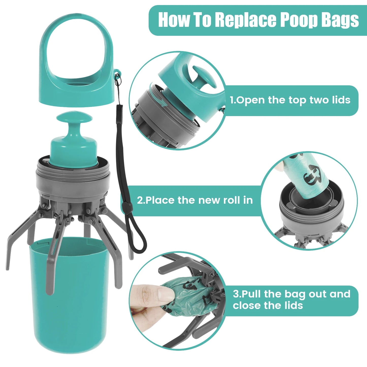 Portable Dog Poop Scooper with Bag Dispenser