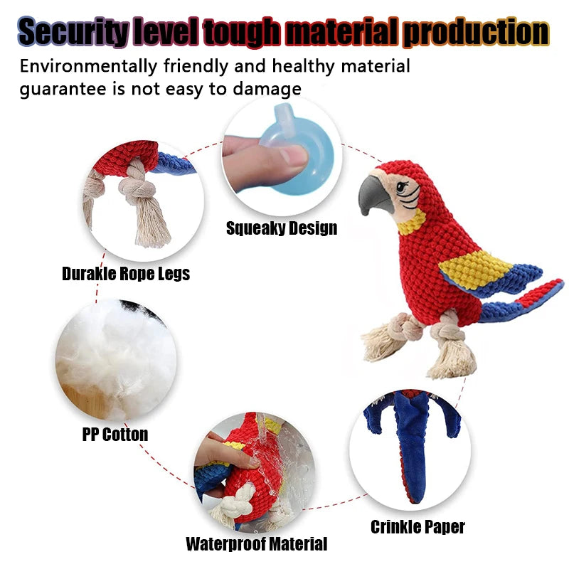 Indestructible Squeaky Parrot Dog Toy for All Sizes