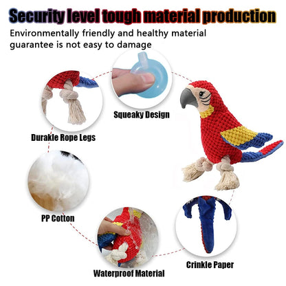 Indestructible Squeaky Parrot Dog Toy for All Sizes