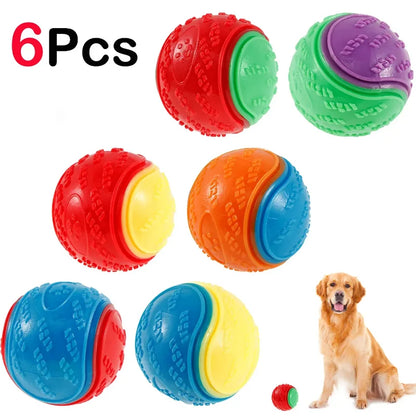 Interactive Squeaky Dog Balls - Set of 6 for Teeth Cleaning