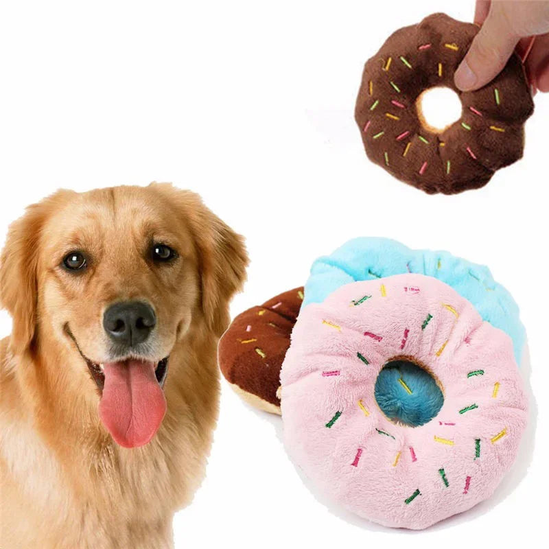 Interactive Squeaky Donut Plush Dog Toy