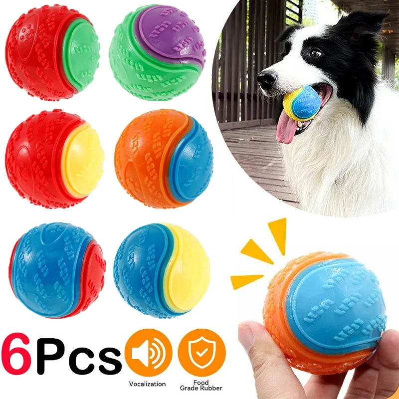 Interactive Squeaky Dog Balls - Set of 6 for Teeth Cleaning