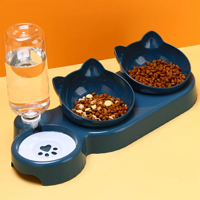3-in-1 Cat Bowl with Gravity Water Feeder