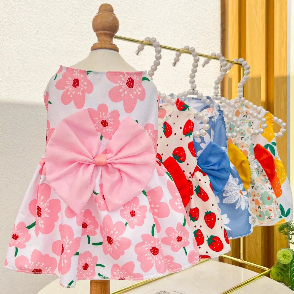 Charming Summer Pet Dress with Bow for Small Dogs