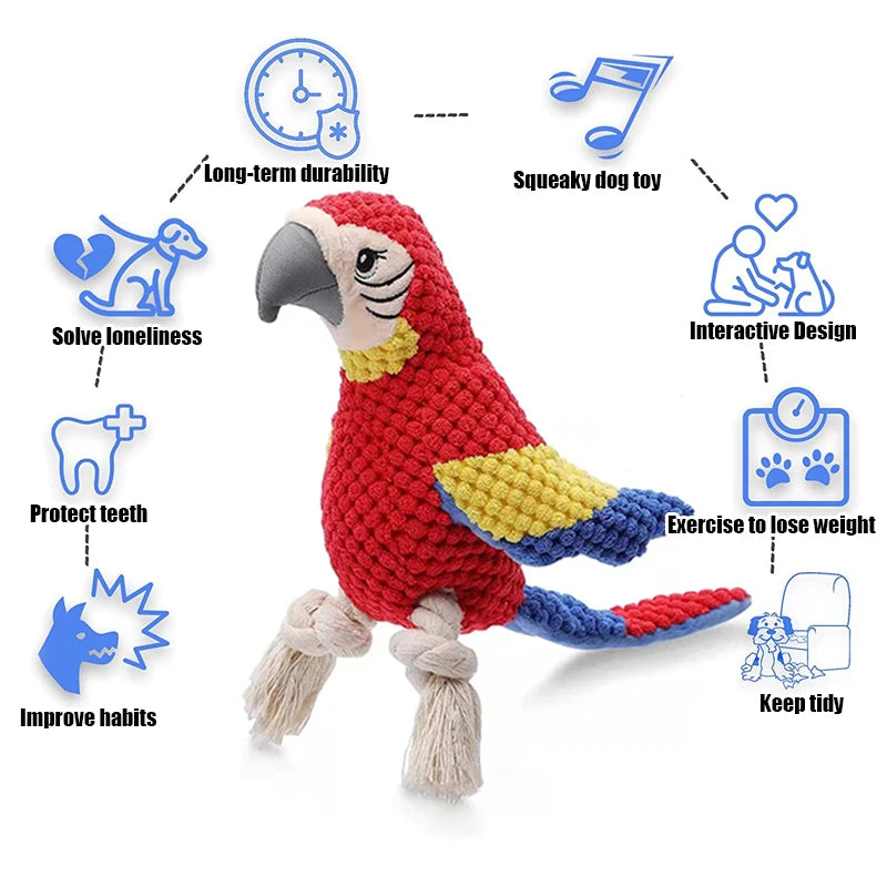 Indestructible Squeaky Parrot Dog Toy for All Sizes