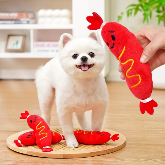 Interactive Squeaky Hot Dog Chew Toy for Dogs