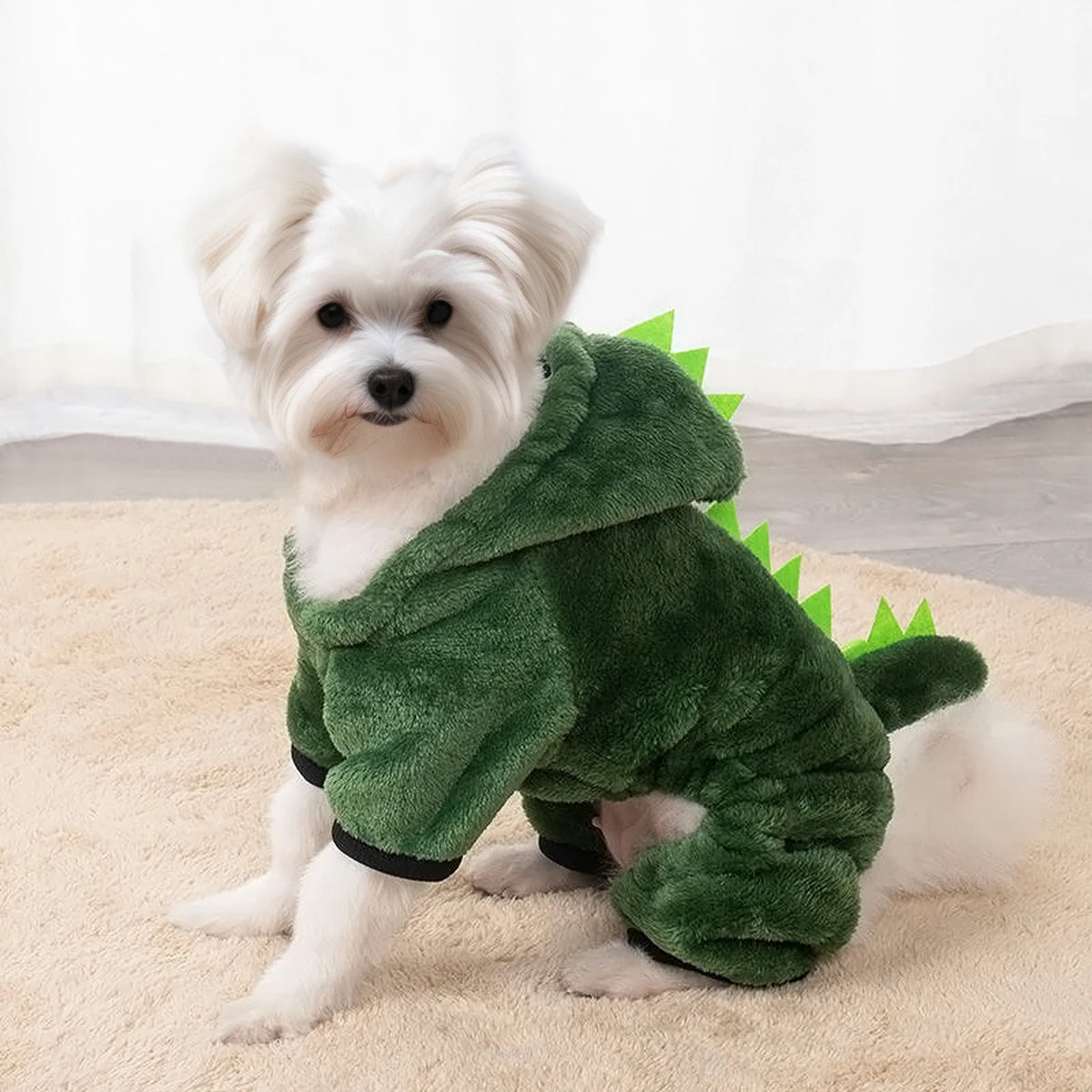 Cosy Coral Velvet Dinosaur Pet Costume - Warm Fleece for Dogs & Cats