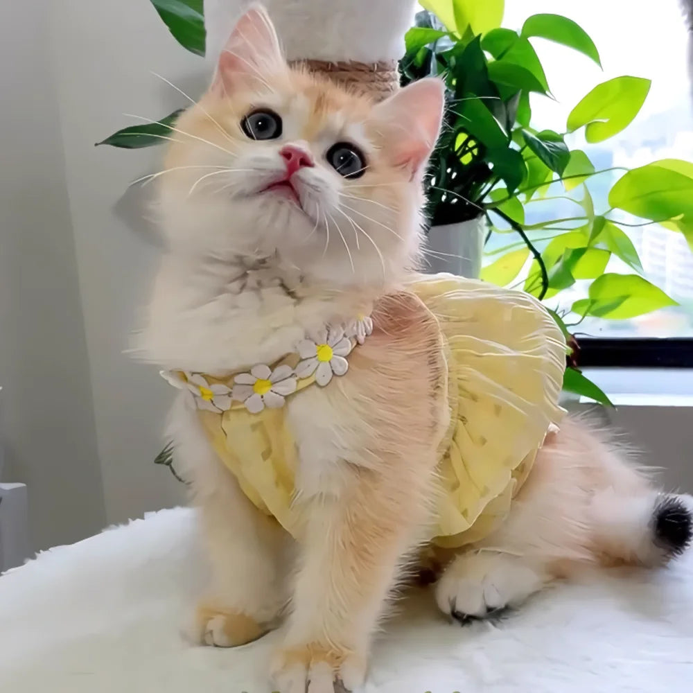 Charming Yellow Floral Pet Dress for Cats & Small Dogs
