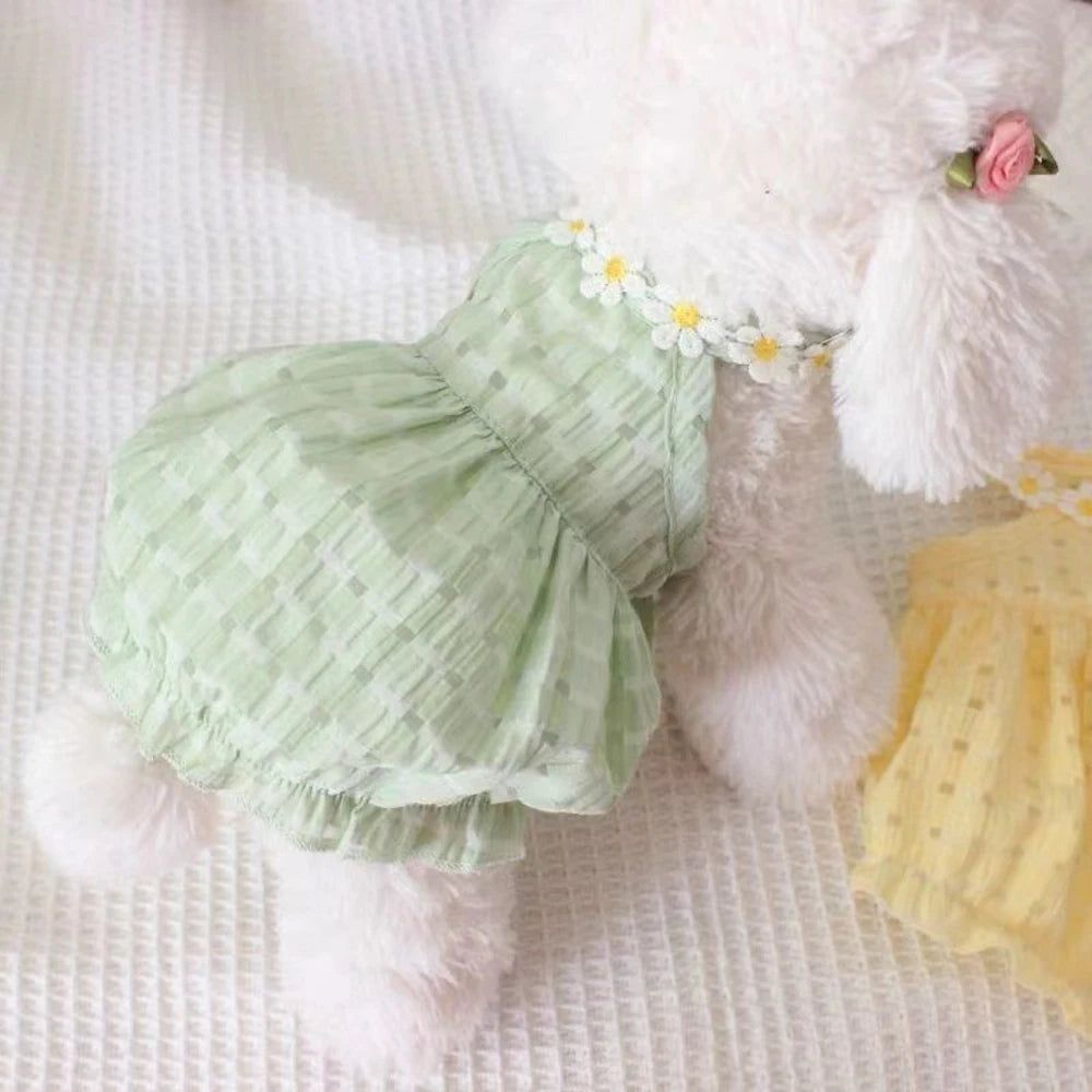 Charming Yellow Floral Pet Dress for Cats & Small Dogs