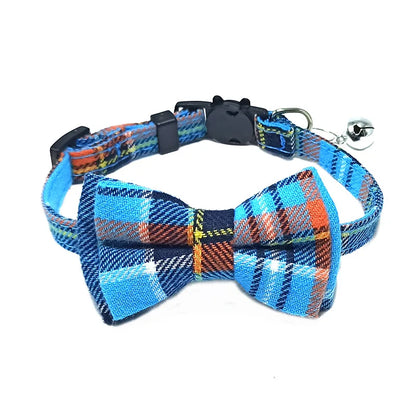 Chic Plaid Cat Collar with Bell and Bow Tie