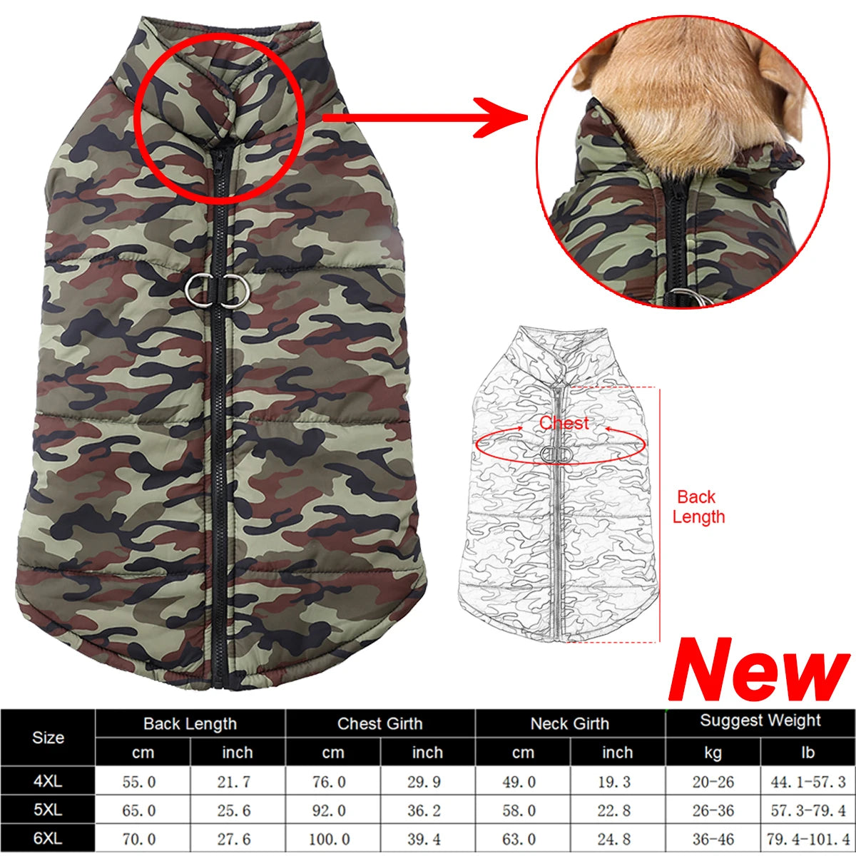 Waterproof Camouflage Winter Coat for Large Dogs