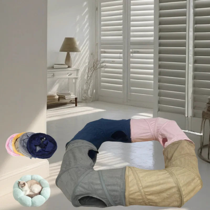 Cozy Suede Tunnel for Pets - Interactive Play & Comfort