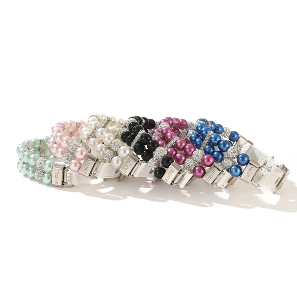Elegant Pearl Rhinestone Pet Collar - Multiple Colors