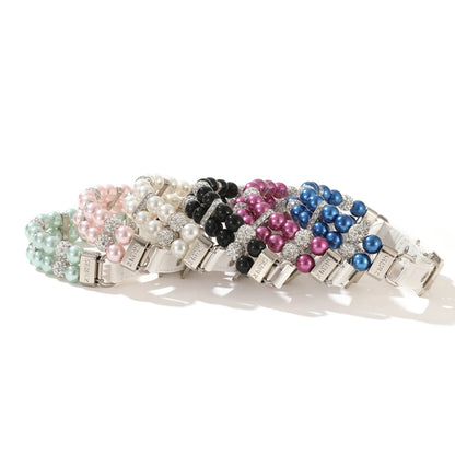 Elegant Pearl Rhinestone Pet Collar - Multiple Colors