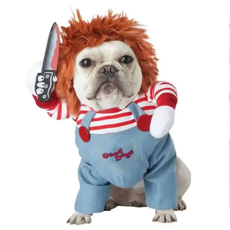 Killer Pet Costume - Funny & Safe Jumpsuit with Foam Knife for Dogs & Cats