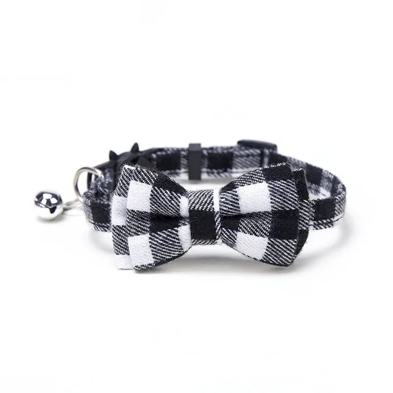 Chic Plaid Cat Collar with Bell and Bow Tie