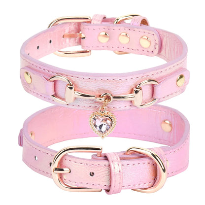 Elegant Rhinestone Heart Pet Collar - Adjustable & Comfortable
