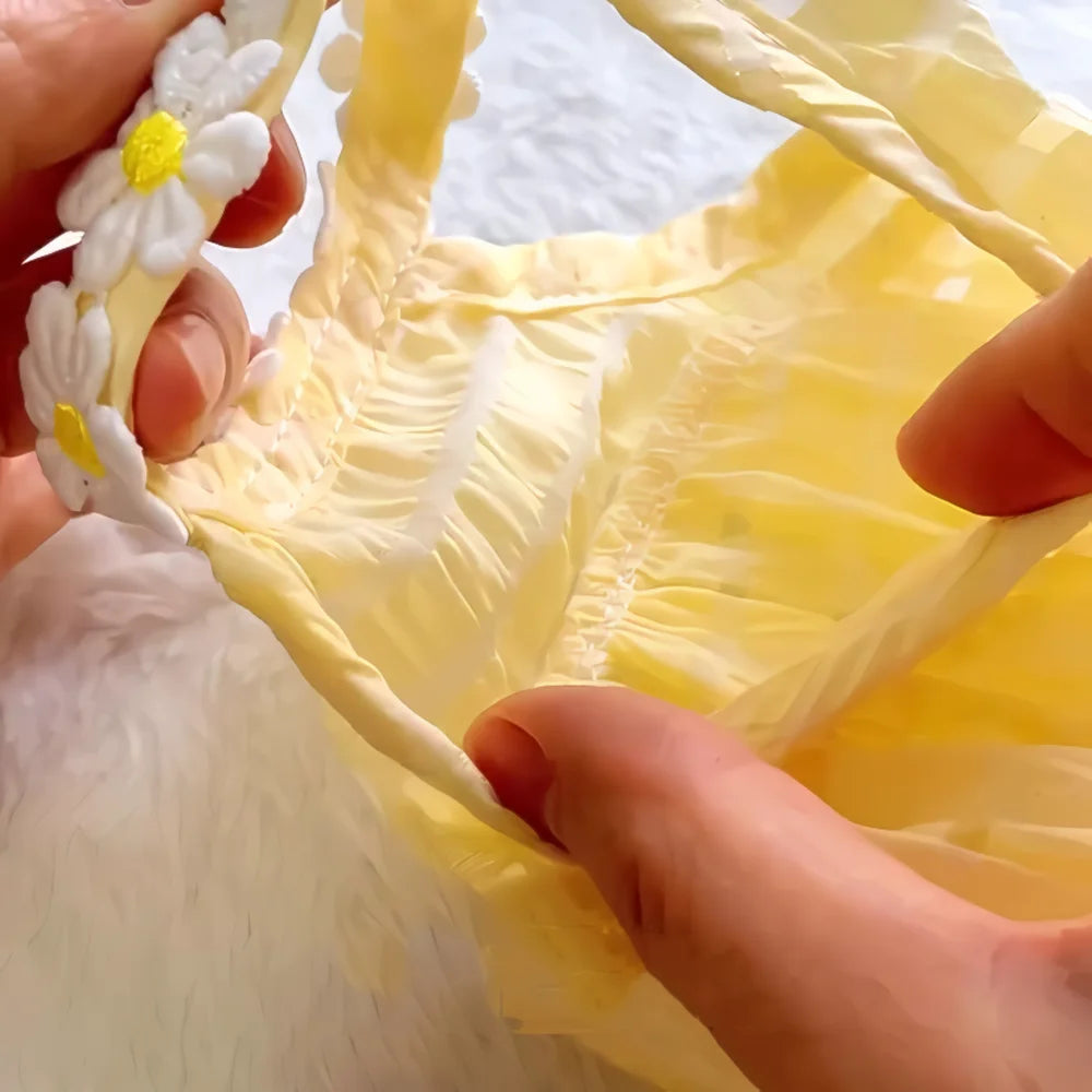 Charming Yellow Floral Pet Dress for Cats & Small Dogs