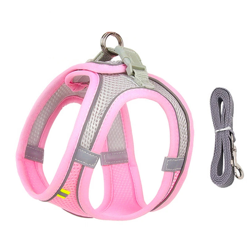 Adjustable Reflective Harness & Leash Set for Small Dogs