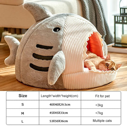 Cozy Shark Cave Cat Bed - Perfect Hideaway for Pets