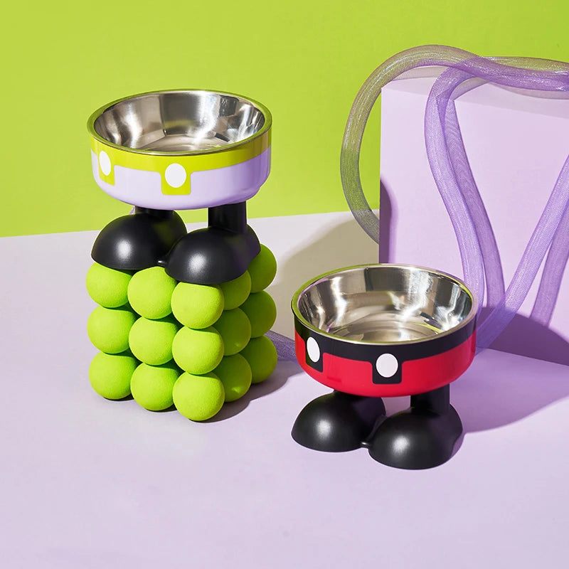 Elevated Colorful Stainless Steel Pet Bowl - Large Capacity