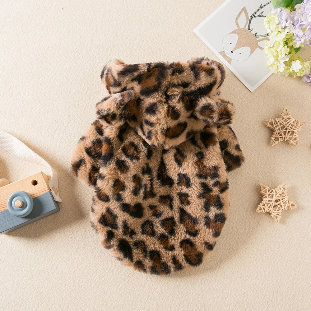 Chic Leopard Dog Hoodie - Warm Fleece for Small Dogs