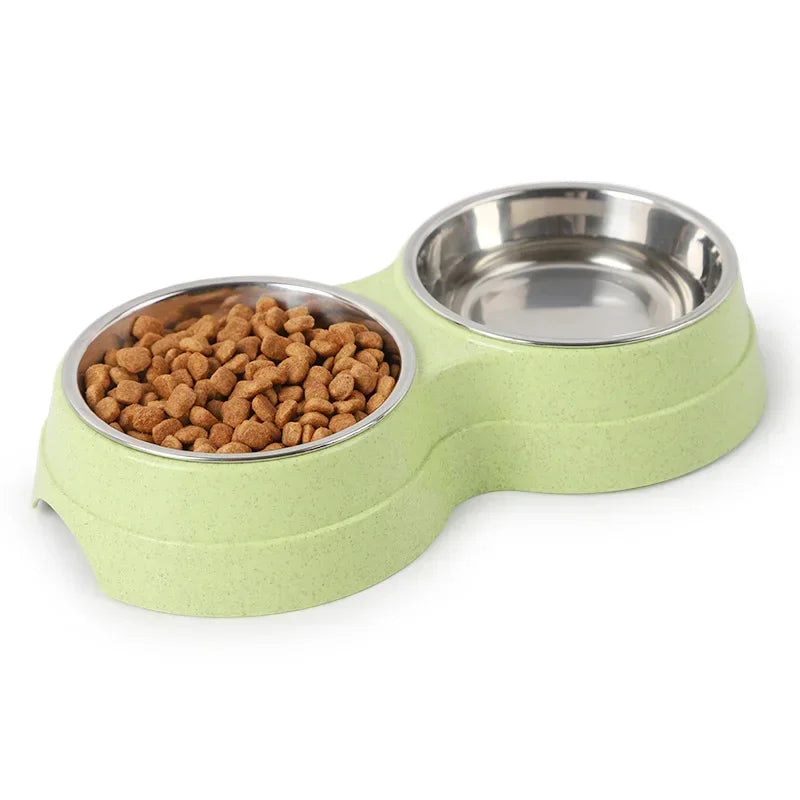 Dual Stainless Steel Pet Feeder Bowls for Cats & Small Dogs
