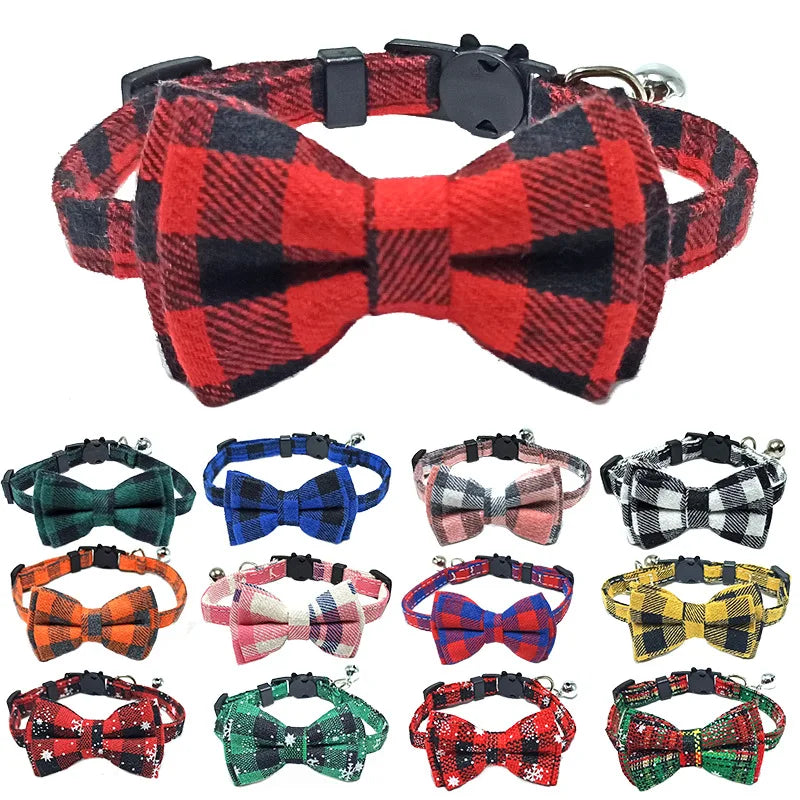 Chic Plaid Cat Collar with Bell and Bow Tie
