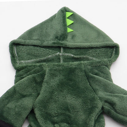 Cosy Coral Velvet Dinosaur Pet Costume - Warm Fleece for Dogs & Cats