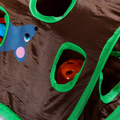 Interactive Cat Tunnel Toy with Bell and Mouse Holes